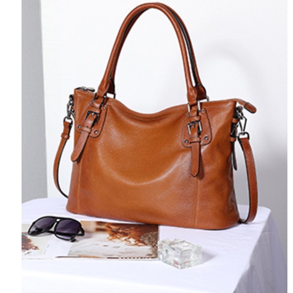 S-ZONE Women Genuine Leather Handbag Work Tote Shoulder Purse Crossbody Bag